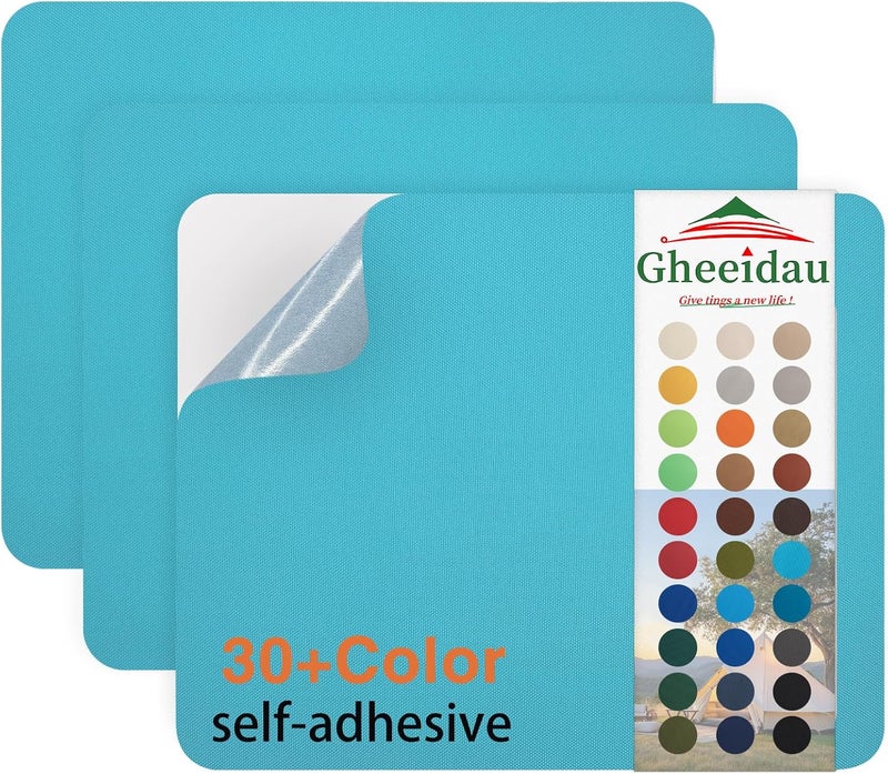 Gheeidau Canvas Repair Patch 9×11 Inch 3Pcs Waterproof Self-Adhesive Fabric Repair Patch for Tents,Boat Cover,Pop Up Canopy,Patio,Bags,Car Seats,Sofas,Furniture Cover(Turquoise) - Image 1